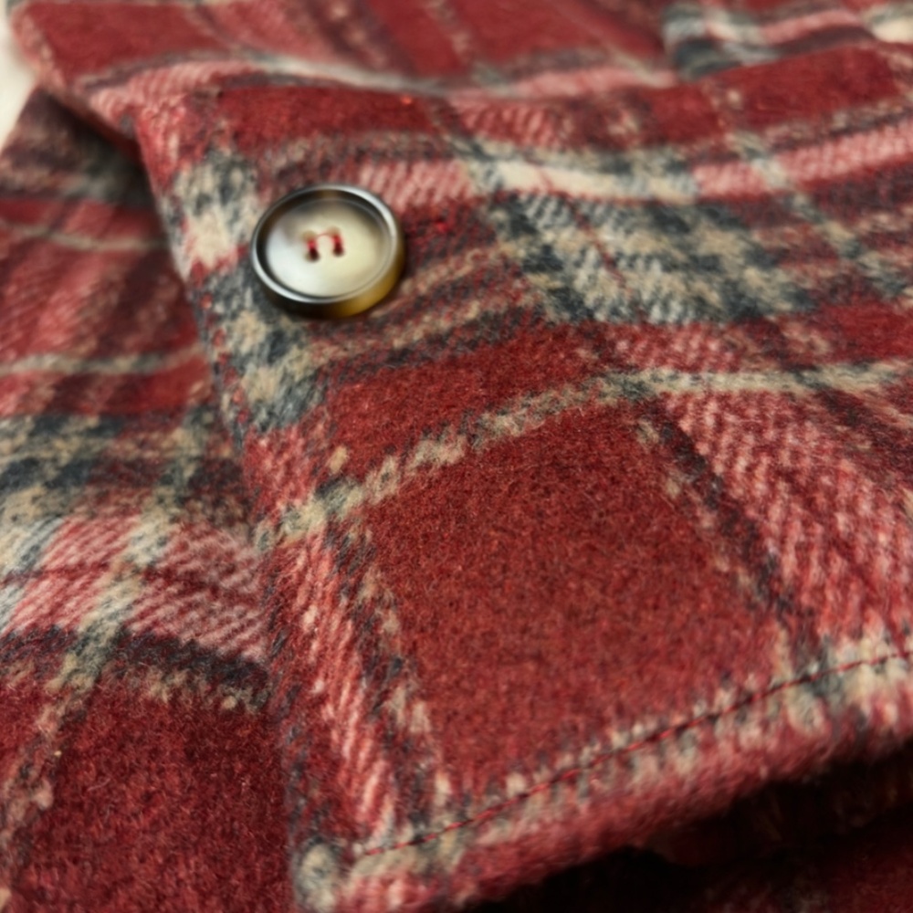 Simplee Women's Cropped Flannel Plaid Shacked Wool Blend Jacket Coat size large - Picture 5 of 9